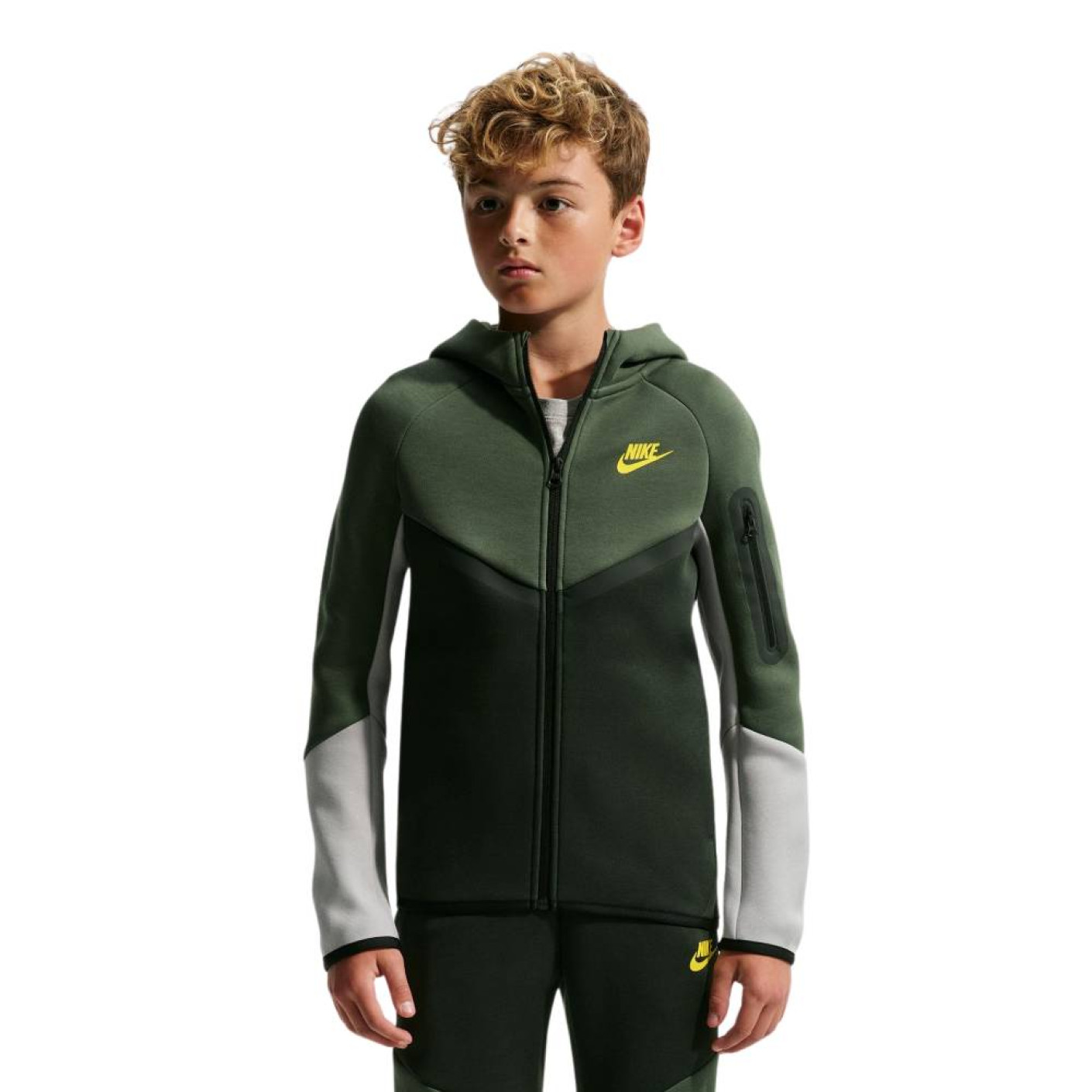 Nike Tech Fleece Sportswear Vest Kids Camogroen Zwart Grijs Lichtoranje