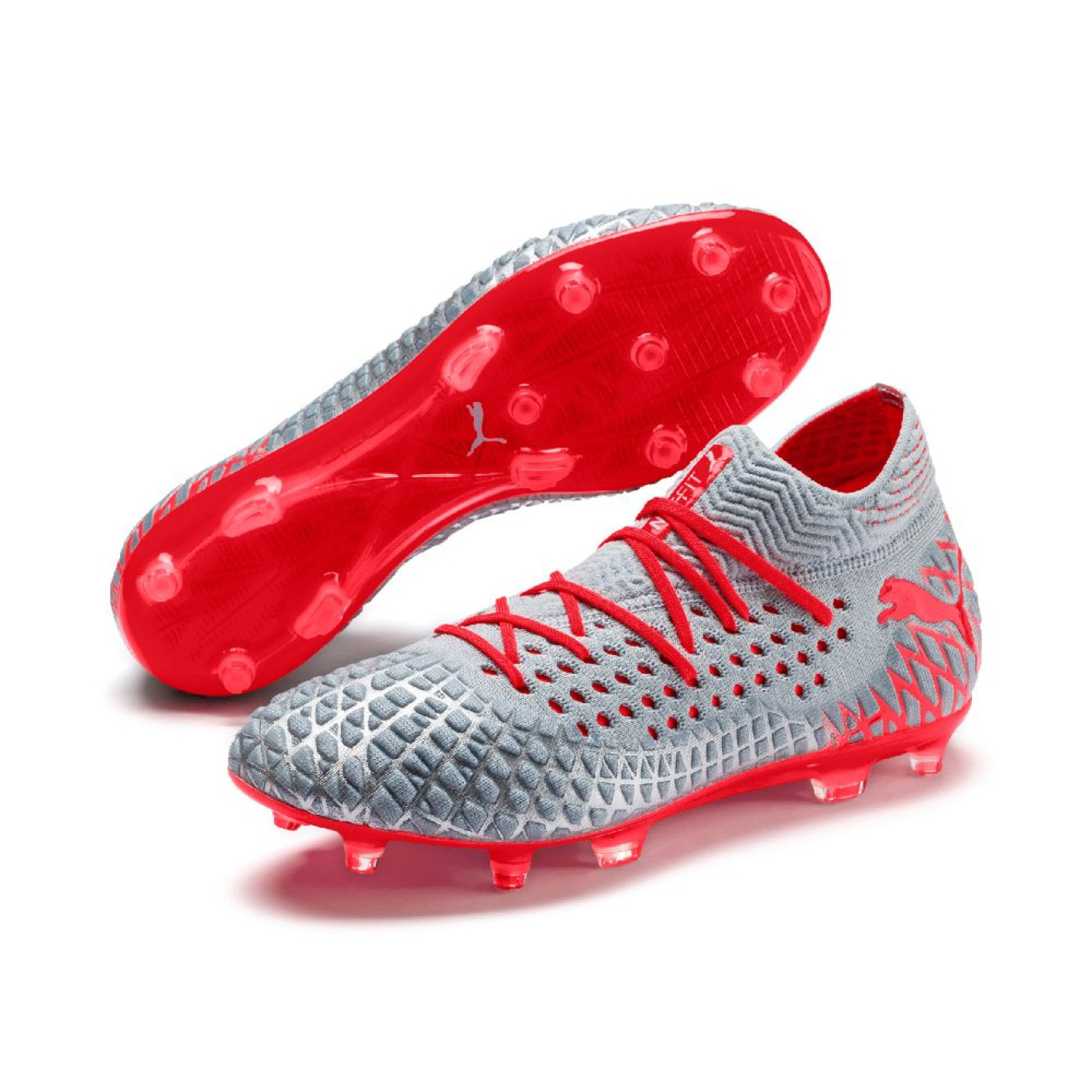 PUMA FUTURE 4.1 NETFIT Gras / Kunstgras Voetbalschoenen (MG) Zilver Rood -  Voetbalshop.be