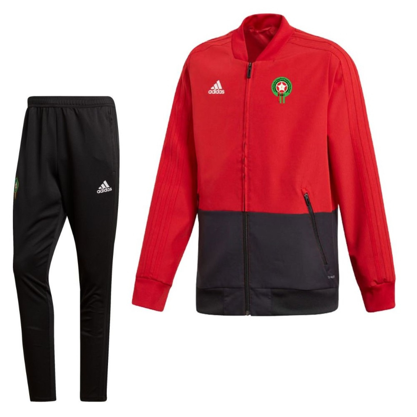 Wat is er mis verrassing logo adidas Marokko Presentatie Trainingspak 2019-2020 Rood Zwart -  Voetbalshop.be