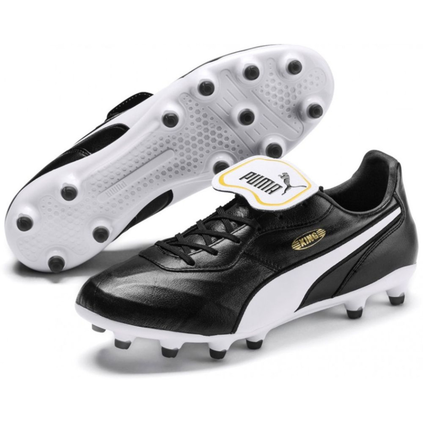 PUMA KING Top Gras Voetbalschoenen (FG) Zwart Wit - Voetbalshop.be