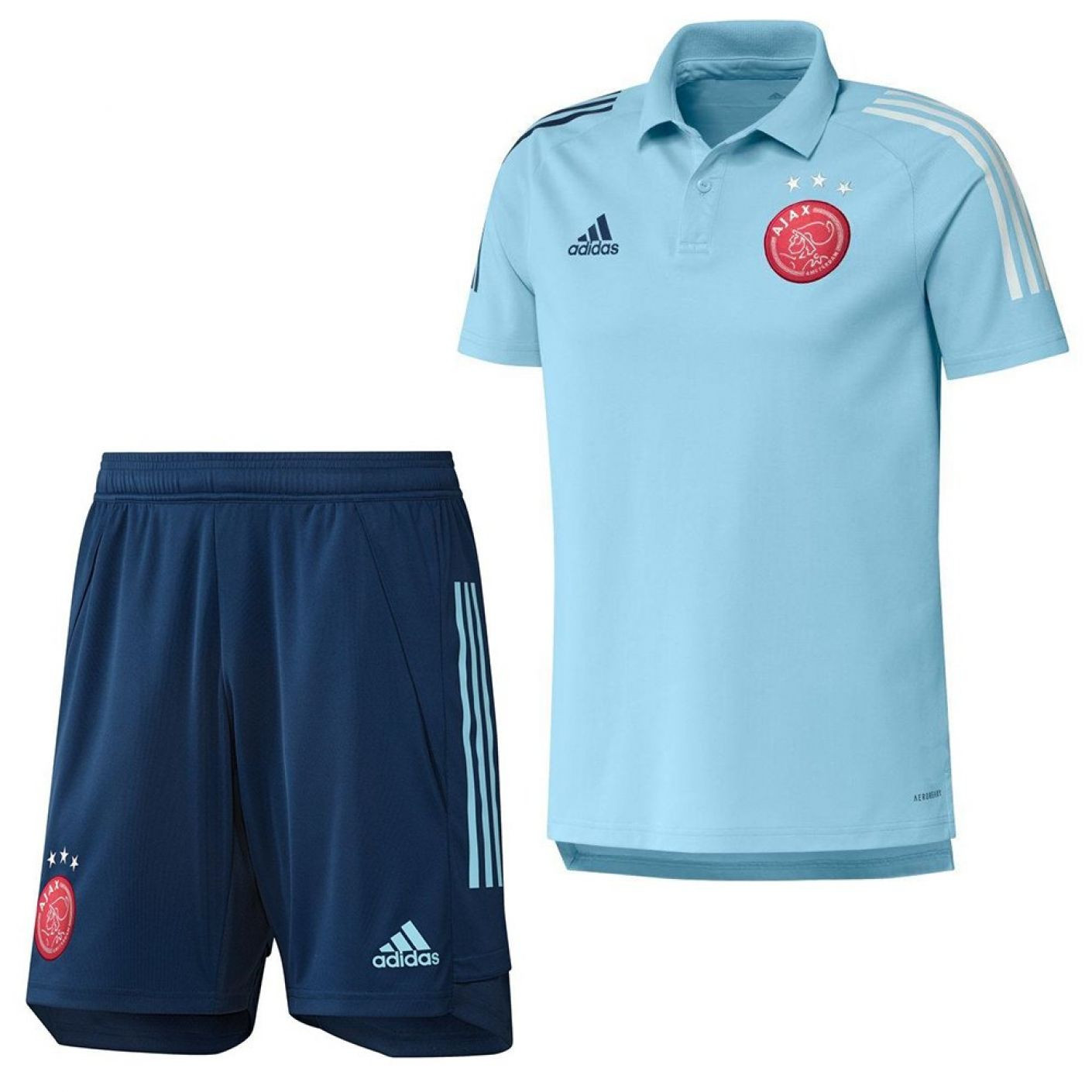 adidas Ajax Polo Trainingsset 2020-2021 Lichtblauw Blauw