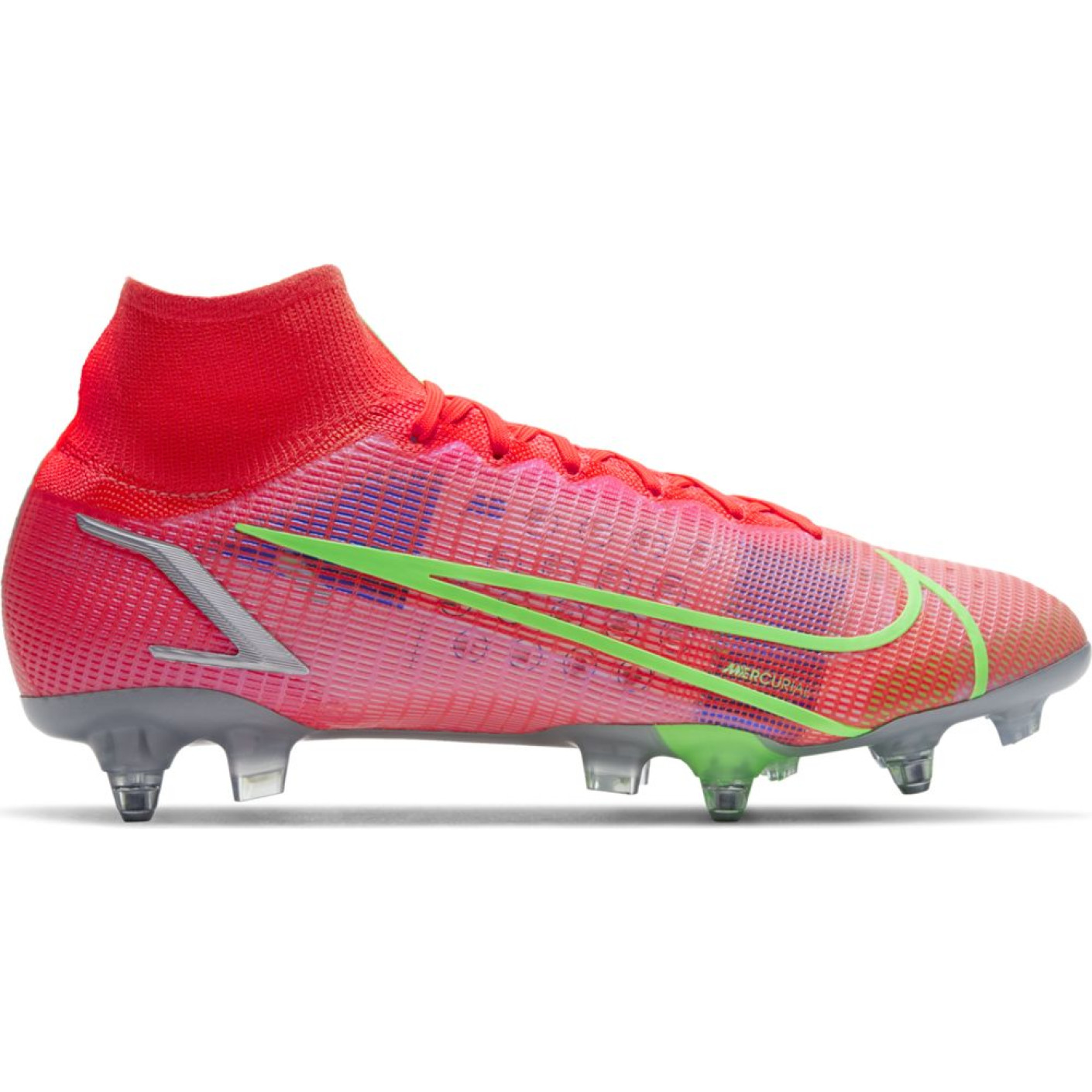 Nike Mercurial Superfly 8 Elite Iron-Nop Chaussure de Chaussures de Foot Anti-Clog (SG) Rouge Argent