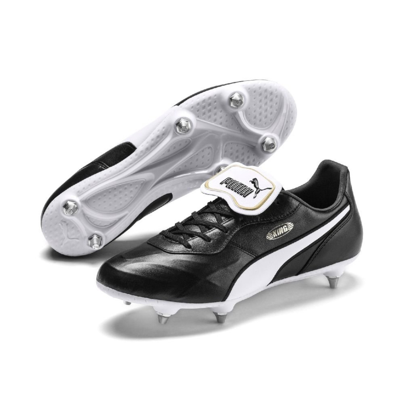 PUMA KING Top Crampons Vissés Chaussures de Foot (SG) Noir Blanc