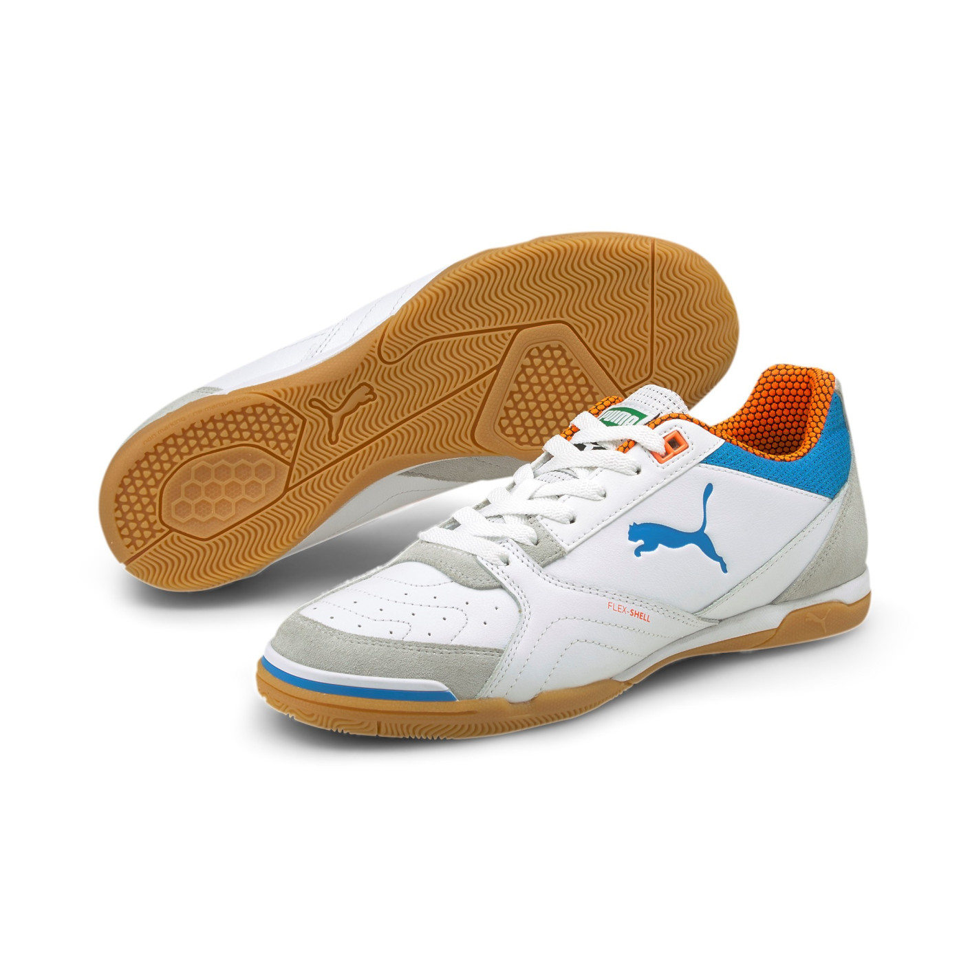 PUMA IBERO Zaalvoetbalschoenen Wit Blauw Oranje