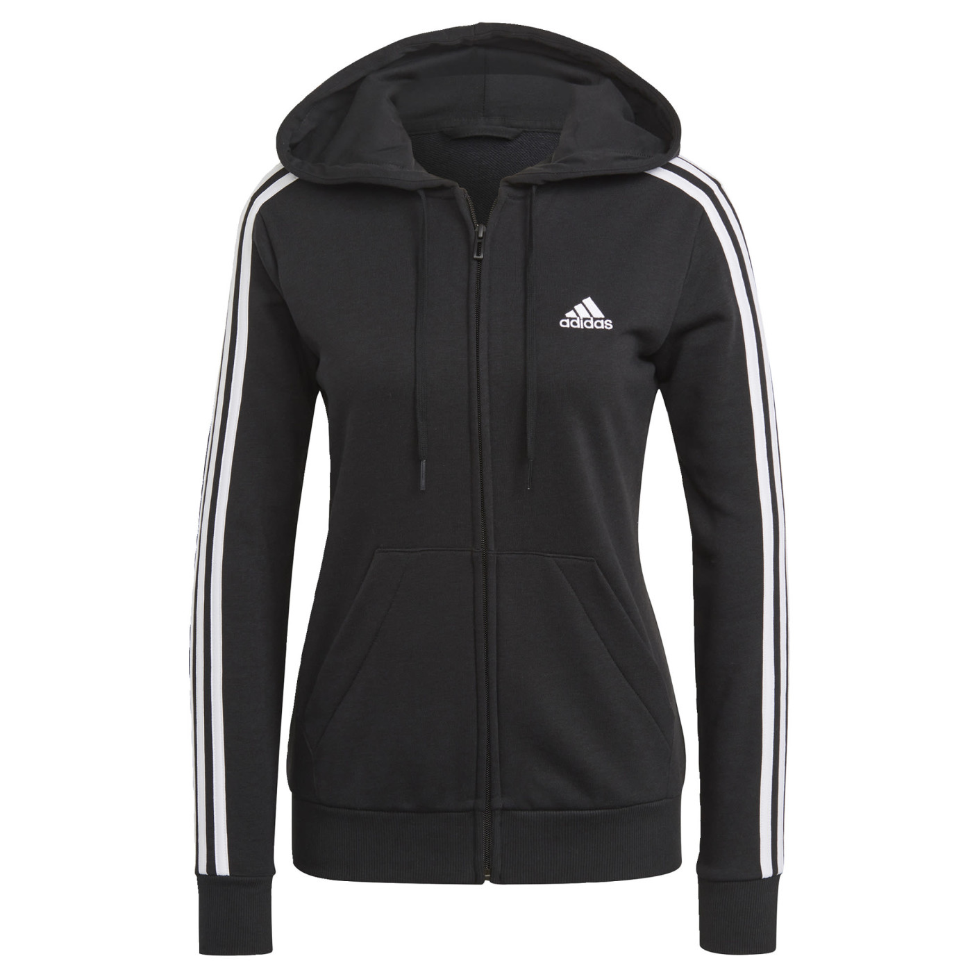 adidas Essentials French Terry 3-Stripes Full-Zip Hoodie Dames Zwart Wit