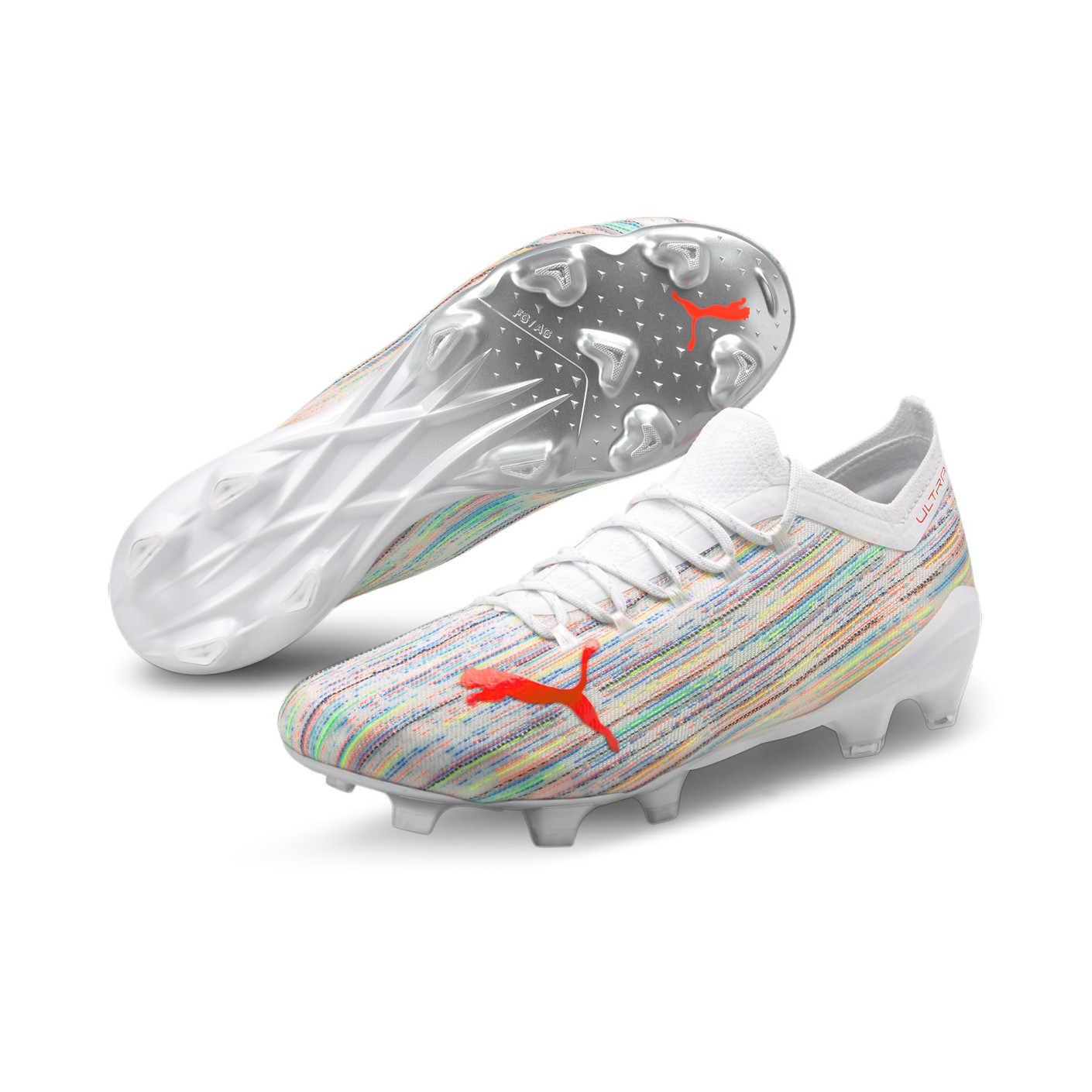PUMA Ultra 1.2 Gras / Kunstgras Voetbalschoenen (MG) Wit Rood Zilver -  Voetbalshop.be