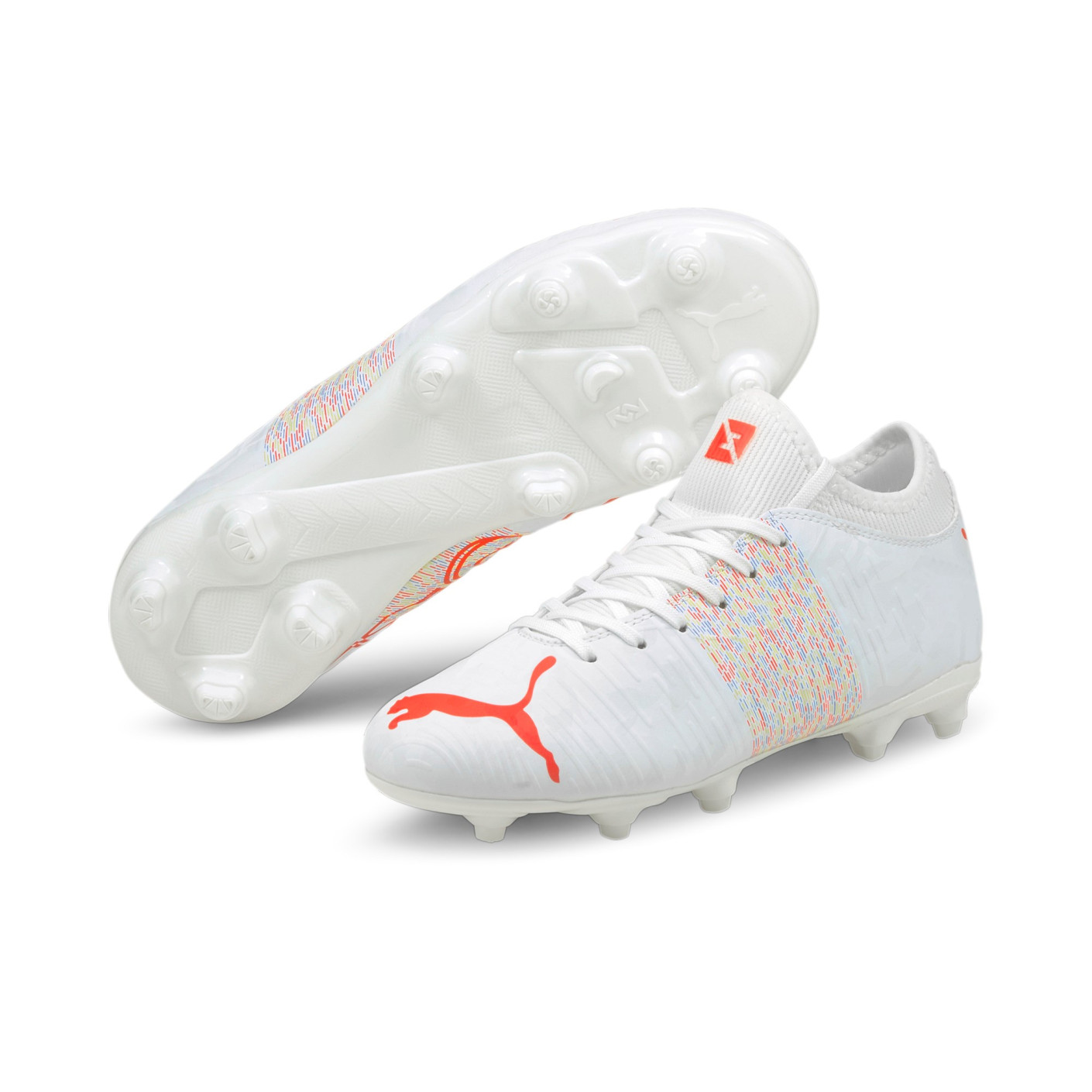 Puma Future Z 4.1 Chaussure de Chaussures de Foot (MG) en gazon artificiel pour enfant Blanc/rouge