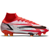 Nike Mercurial Superfly 8 Elite CR7 Terrain Sec Chaussures de Foot (FG) Rouge Gris Noir Orange