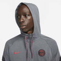 Sweat à capuche polaire à demi-fermeture éclair Nike Paris Saint Germain 2021-2022 gris foncé noir rouge