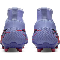 Nike Mercurial Superfly 8 Club KM Gazon Naturel Gazon Artificiel Chaussures de Foot (MG) Enfants Mauve Clair Argent Rouge Vif