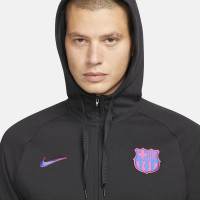 Sweat à capuche polaire Nike FC Barcelona à demi-fermeture éclair 2021-2022 noir rose bleu