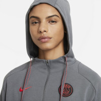 Nike Paris Saint Germain Fleece Sweat à Capuche Hoodie Half-Zip 2021-2022 Femmes Gris Foncé Noir Rouge