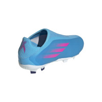adidas X Speedflow.3 Sans Lacets Gazon Naturel Chaussures de Foot (FG) Enfants Bleu Rose Blanc