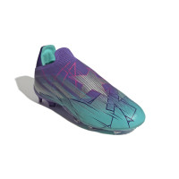 adidas X Speedflow+ Gazon Naturel Chaussures de Foot (FG) Enfants Mauve Turquoise Argent Rose