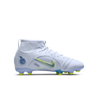 Nike Mercurial Superfly 8 Academy Gazon Naturel Gazon Artificiel Chaussures de Foot (MG) Enfants Gris Bleu Foncé Jaune