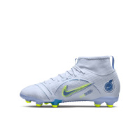 Nike Mercurial Superfly 8 Academy Gazon Naturel Gazon Artificiel Chaussures de Foot (MG) Enfants Gris Bleu Foncé Jaune