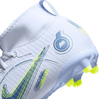 Nike Mercurial Superfly 8 Academy Gazon Naturel Gazon Artificiel Chaussures de Foot (MG) Enfants Gris Bleu Foncé Jaune