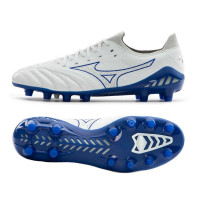 Mizuno Morelia Noe III Beta Elite Gazon Naturel Chaussures de Foot (FG) Blanc Bleu Gris