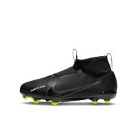 Nike Zoom Mercurial Superfly 9 Academy Sans Lacets Gazon Naturel Artificiel Chaussures de Foot (MG) Enfants Noir Gris Néon