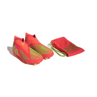 adidas Predator Edge+ Gazon Naturel Chaussures de Foot (FG) Enfants Rouge Vert Noir