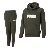Puma Essentials+2 College Big Logo Fleece Hoodie Survêtement Enfant Vert Foncé Blanc