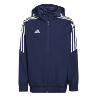 Veste Adidas Condivo 22 All-Weather pour enfants, bleu et blanc