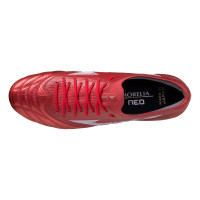 Mizuno Morelia Neo III Beta Japan Crampons Vissés Gazon Naturel Chaussures de Foot (SG) Rouge Blanc Rouge