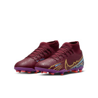 Nike Mercurial Superfly 9 Club KM Gazon Naturel Gazon Artificiel Chaussures de Foot (MG) Enfants Bordeaux Or Bleu