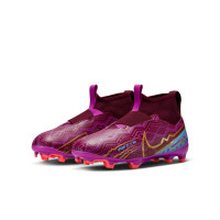 Nike Zoom Mercurial Superfly 9 Academy KM Gazon Naturel Gazon Artificiel Chaussures de Foot (MG) Enfants Mauve Bordeaux Or