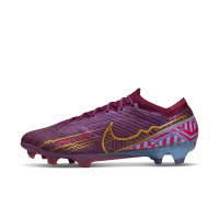 Nike Zoom Mercurial Vapor 15 Elite KM Gazon Naturel Chaussures de Foot (FG) Mauve Bordeaux Or