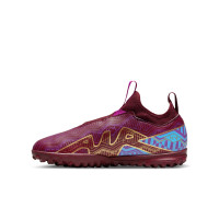 Nike Zoom Mercurial Vapor 15 Academy KM Turf Chaussures de Foot (TF) Enfants Mauve Bordeaux Or