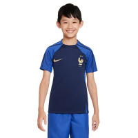 Nike Frankrijk Strike Trainingsshirt 2022-2024 Kids Donkerblauw Blauw Goud