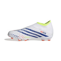 adidas Predator Edge.3 Veterloze Gras Voetbalschoenen (FG) Kids Wit Geel Blauw