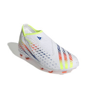 adidas Predator Edge.3 Veterloze Gras Voetbalschoenen (FG) Kids Wit Geel Blauw