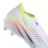 adidas Predator Edge.3 Sans Lacets Gazon Naturel Chaussures de Foot (FG) Enfants Blanc Jaune Bleu