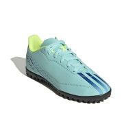 adidas X Speedportal.4 Turf Chaussures de Foot (TF) Enfants Bleu Jaune Vert