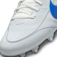 Nike Tiempo Legend 9 Elite Made in Italy Crampons Vissés Gazon Naturel Chaussures de Foot (SG) Anti-Clog Blanc Bleu Argent