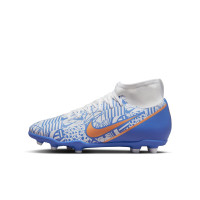 Nike Mercurial Superfly 9 Club Gazon Naturel Gazon Artificiel Chaussures de Football (MG) Enfants Blanc Bleu Bronze