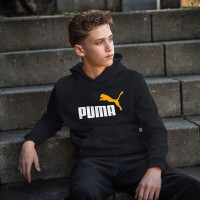 Puma Essentials+ 2 College Big Logo Sweat à capuche en molleton pour enfants Noir Orange