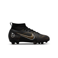 Nike Mercurial Superfly 8 Pro Gras Voetbalschoenen (FG) Kids Zwart Donkergrijs Goud