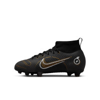 Nike Mercurial Superfly 8 Pro Gras Voetbalschoenen (FG) Kids Zwart Donkergrijs Goud