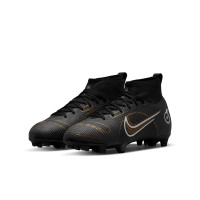 Nike Mercurial Superfly 8 Pro Gazon Naturel Chaussures de Foot (FG) Enfants Noir Gris Foncé Or