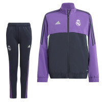 adidas Real Madrid Présentation Survêtement 2022-2023 Enfants Mauve Bleu Foncé