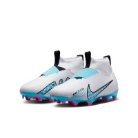 Nike Zoom Mercurial Superfly 9 Academy Sans Lacets Gazon Naturel Artificiel Chaussures de Foot (MG) Enfants Blanc Bleu Rose