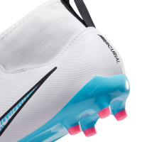 Nike Zoom Mercurial Superfly 9 Academy Sans Lacets Gazon Naturel Artificiel Chaussures de Foot (MG) Enfants Blanc Bleu Rose