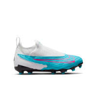 Nike Phantom GX Academy Dynamic Fit Gras / Kunstgras Voetbalschoenen (MG) Kids Wit Felblauw Felroze