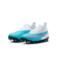 Nike Phantom GX Academy Dynamic Fit Gras / Kunstgras Voetbalschoenen (MG) Kids Wit Felblauw Felroze