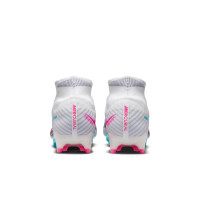 Nike Zoom Mercurial Superfly 9 Elite Gazon Naturel Chaussures de Foot (FG) Blanc Bleu Vif Rose Vif