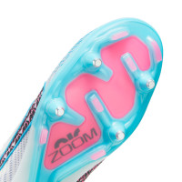 Nike Zoom Mercurial Superfly 9 Elite Gazon Naturel Chaussures de Foot (SG) Anti-Clog Blanc Bleu Vif Rose Vif