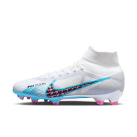 Nike Zoom Mercurial Superfly 9 Pro Gazon Naturel Chaussures de Football (FG) Blanc Bleu Vif Rose Vif